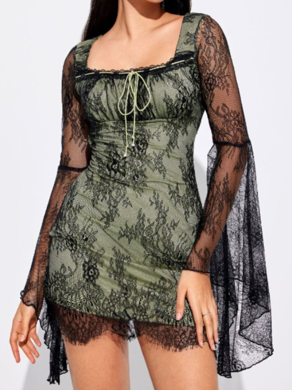 Cider Floral Lace Bell Sleeves Mini Dress Milkmaid Whimsigoth Fairy Romance S